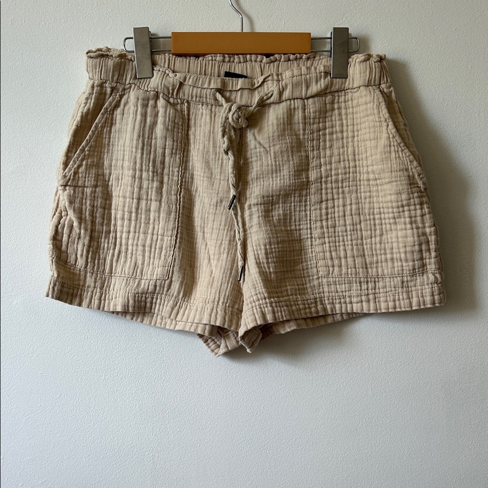 Women’s Lightweight Drawstring 100% Cotton Shorts - Beige Size M